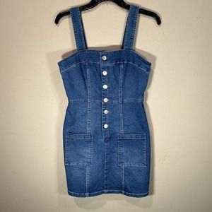 Copper Key Denim Jumper Women’s Size Small Sleeveless Button up Blue Jean Dress